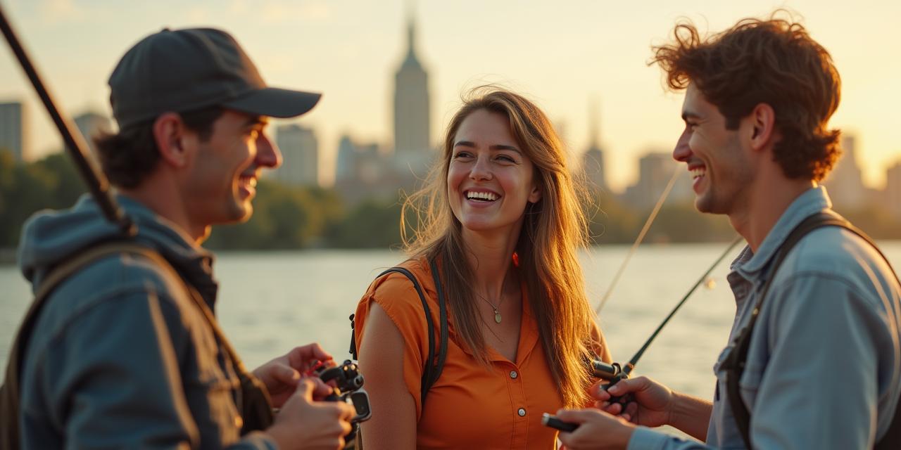 Founding members of SageHook smiling while shore fishing in New York